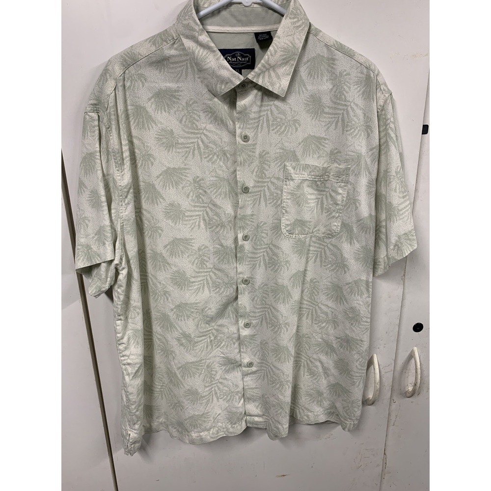 Nat Nast Shirt Mens XL Green Floral Silk Short Sleeve Button Up Luxury Originals